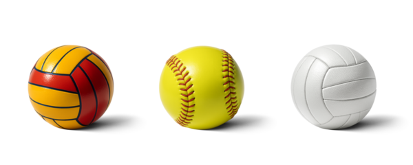 Water Polo, Softball and Volleyball Isolated on transparent and white background
