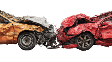 Two Cars Crashing Face to Face Isolated on Transparent Background

