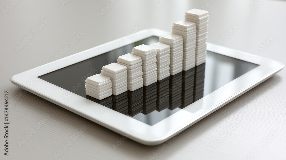 Poster tablet displaying growth chart business success data analytics financial report