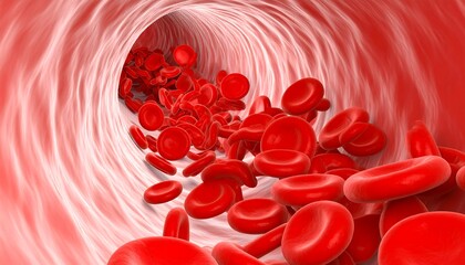 High Blood Cholesterol, Thickened Arteries and Veins, Red Blood Cells, 3d illustration.anatomy, blood, medicine, science, three-dimensional, cholesterol, blood vessel, artery, biology, 