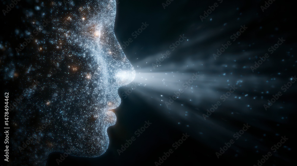 Poster ai big data human face binary code digital mind futuristic technology