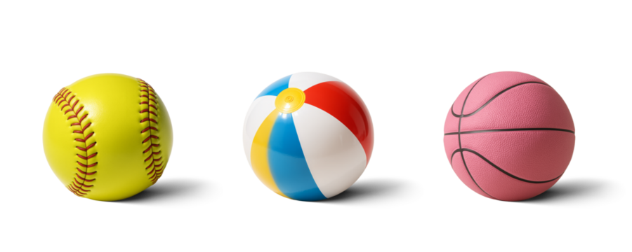 Softball, beach ball and basketball Isolated on transparent and white background