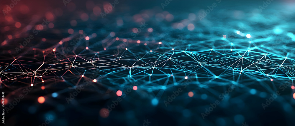 Poster abstract digital network design with glowing lines and dots