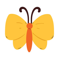 cute drawing yellow butterfly. animal doodle for sticker, icon