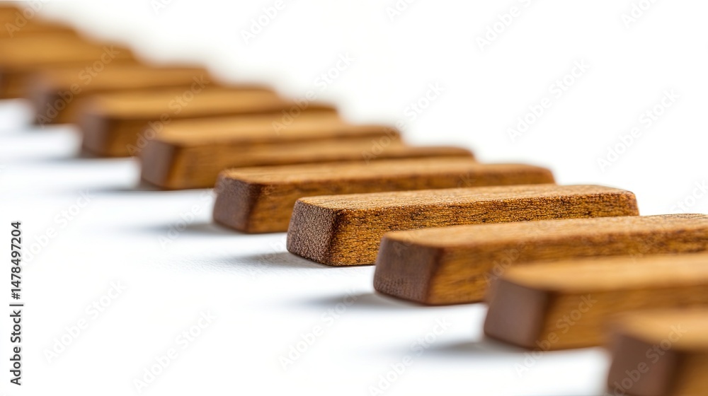 Poster close-up view of numerous rectangular wooden blocks in a straight line.