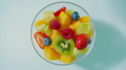 Vibrant Tropical Fruit Salad in a Glass Bowl, Fresh and Healthy