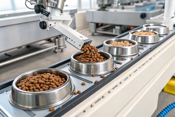 A robotic pet food production line guarantees quality and consistency in every batch.