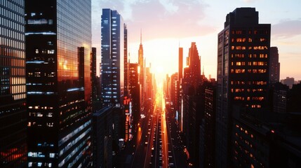 Futuristic Cityscape Sunset  Modern Architecture  Urban Skyline  Evening Glow