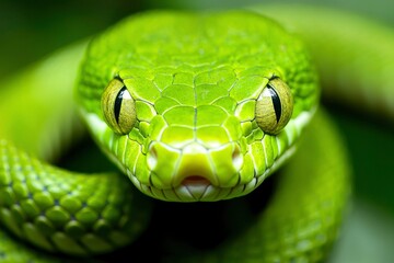 Fototapeta premium Close-up of vibrant green snake (1)