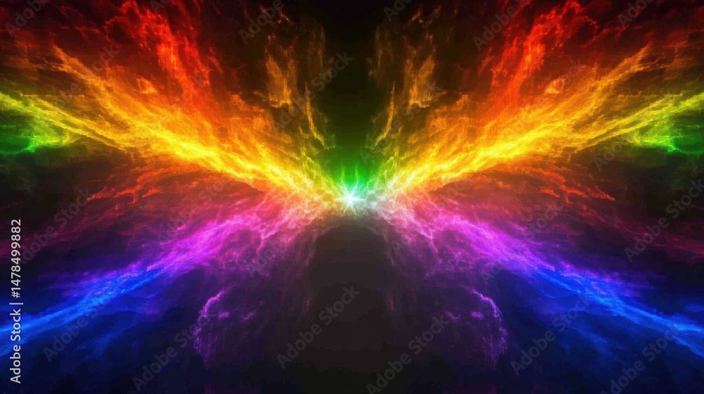 Poster abstract rainbow spectrum light explosion digital art background graphic design element