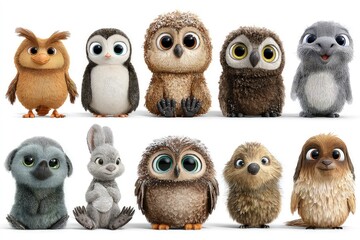 Fototapeta premium Different collection of cute cartoon animals isolated on white background