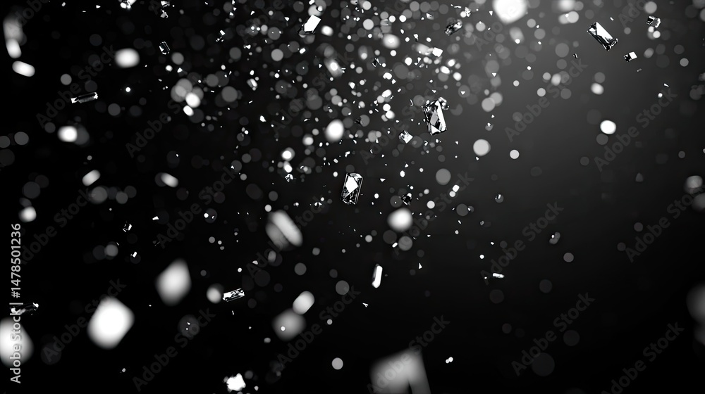 Poster abstract design of many small particles falling.