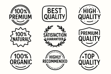 Hand drawn premium quality and recommendation vector badges and vector labels set