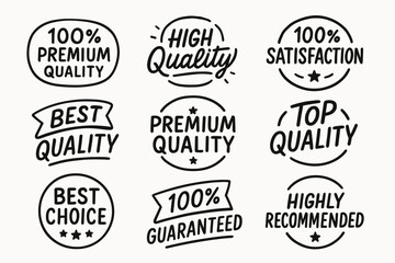 Hand drawn premium quality and recommendation vector badges and vector labels set