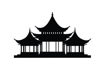 Traditional Asian building silhouette on white background