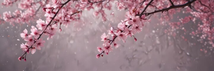 Naklejka premium Abstract pink sakura petals gently falling on a dreamy, blurred background , falling, spring