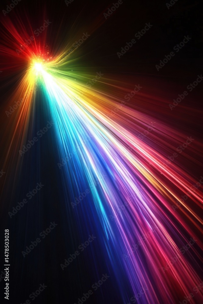 Poster colorful light streaks radiating from a central point abstract design with dynamic energy and dark b