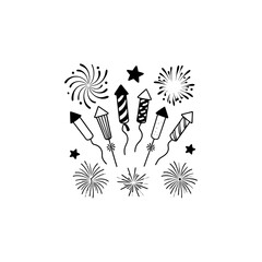 Black Silhouette Of Celebration Fireworks Display On White Background Festive Holiday Vector Illustration Party Celebration Element