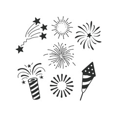 Black Silhouette Of Celebration Fireworks Display On White Background Festive Holiday Vector Illustration Party Celebration Element