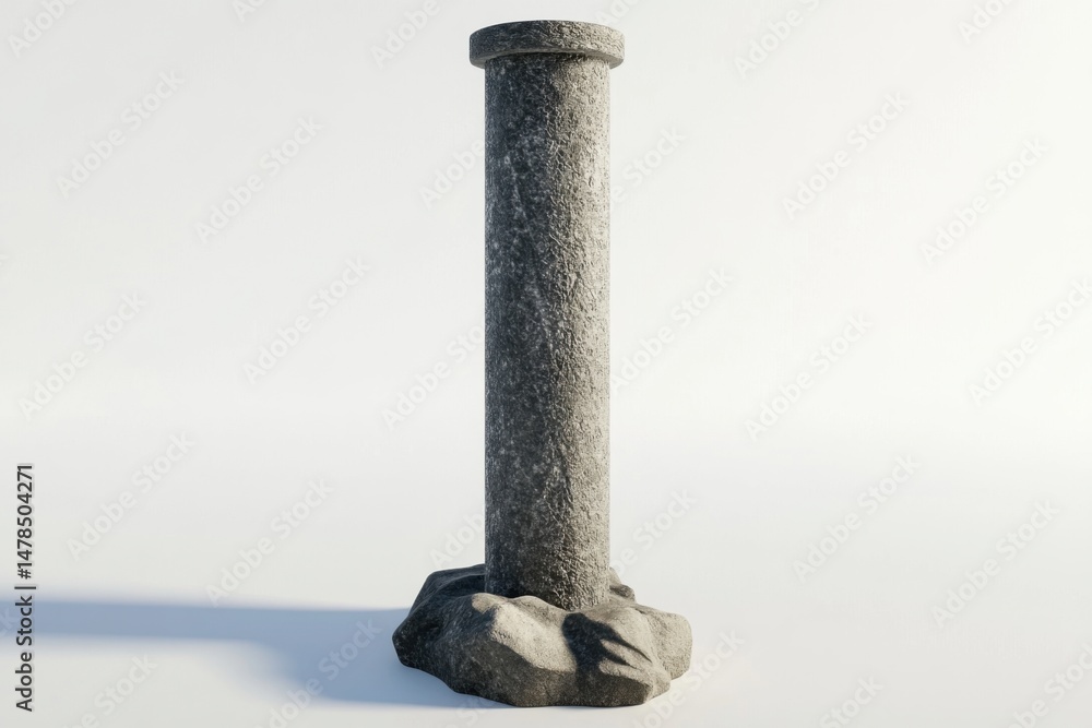 Poster stone pillar stands tall against a plain background showcasing its texture and form in a studio sett