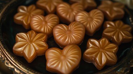Artisanal Chocolate Candies in Various Heart and Flower Shapes