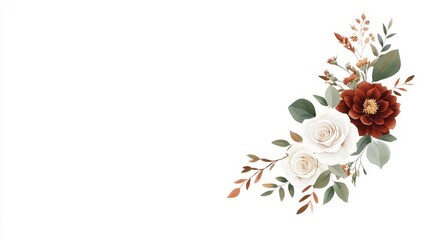 Elegant Floral Arrangement with Roses and Greenery on White Background