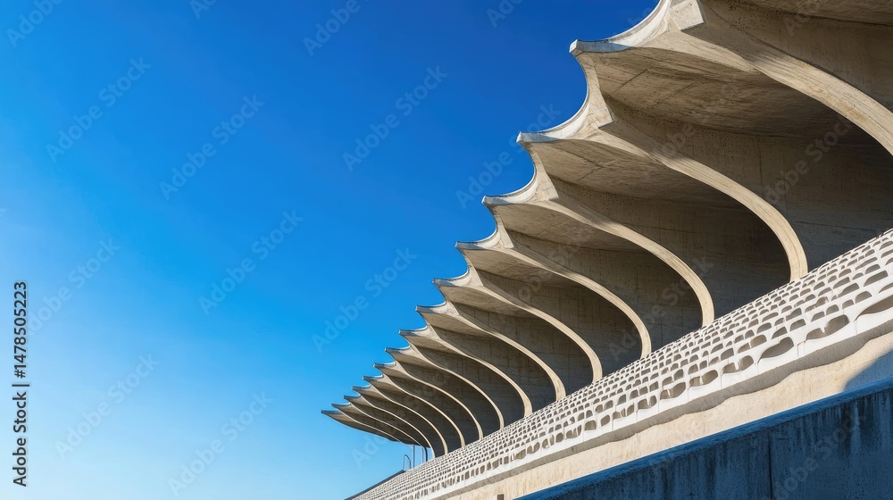 Poster abstract view of upper stadium bowl architecture with wave-like roof and uniform seating arcs