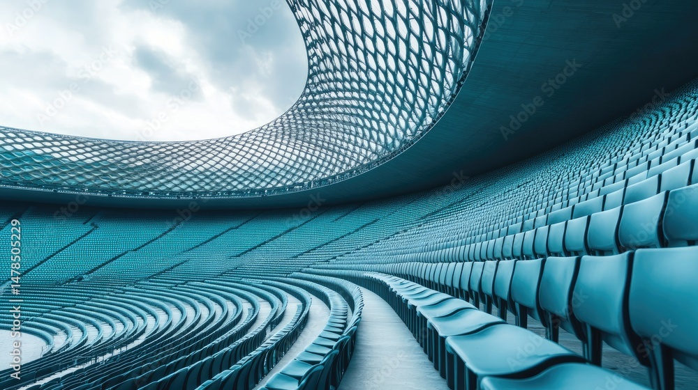 Poster abstract view of upper stadium bowl architecture with wave-like roof and uniform seating arcs