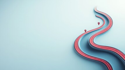 Abstract winding road with location markers on a light background