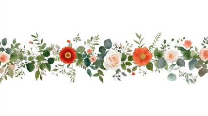 Elegant Floral Border Design with Greenery and Colorful Flowers