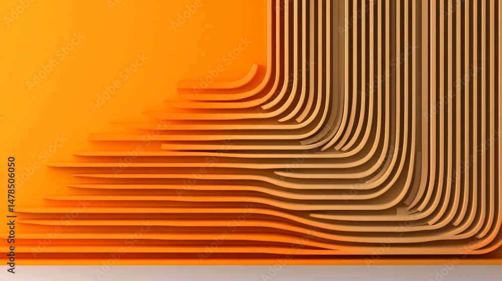 Poster abstract orange and brown layered lines create curved pattern