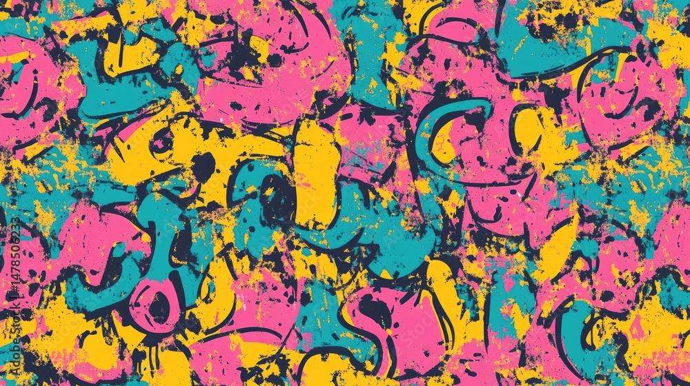 Poster vibrant abstract background featuring colorful graffiti-style shapes and textures. ideal for creativ