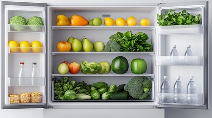 Fresh and Colorful Vegetables and Fruits in a Modern Refrigerator