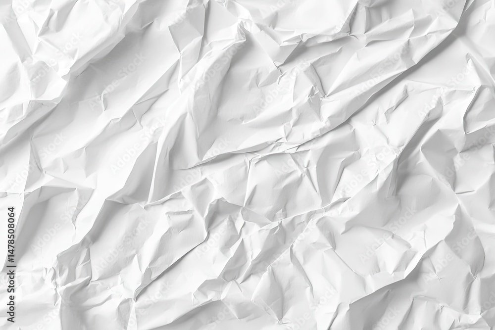 Poster a close-up view of crumpled white paper showcasing intricate textures and shadows. ideal for backgro