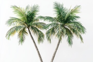 Fototapeta premium Two Lush Green Palm Trees Against a White Background