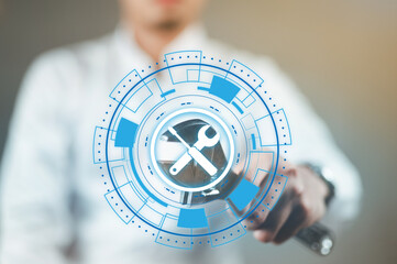 A man in a white suit holding a wrench, ready to fix anything.