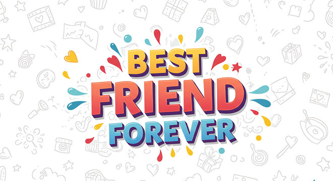 Cheerful best friend forever vector illustration with vibrant colors and hand drawn doodles