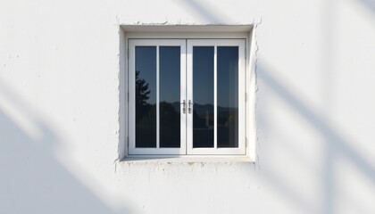 Fototapeta premium Minimalist Window Design on White Wall with Natural Light and Clear Reflections