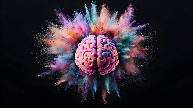 Colorful Explosion Surrounding Pink Brain