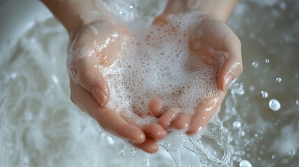 Gentle cleansing, hands washing with soap and water for hygiene