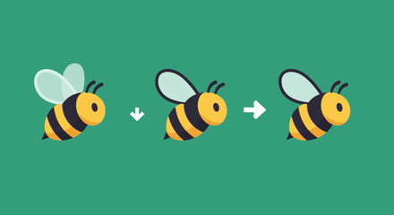 Vibrant Cartoon Honeybee in Flight Against a Teal Background