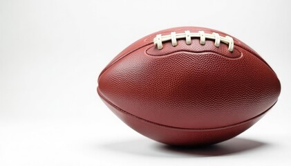Close-up of worn leather football, white background, practice, game day, youth
