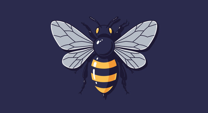 Stylized insect illustration with detailed wing venation and dark body