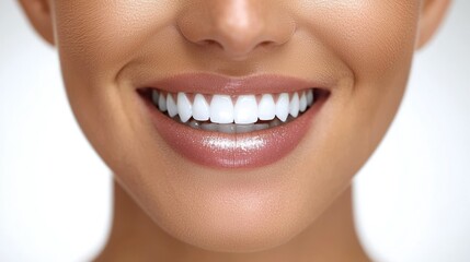 Obraz premium Perfect smile with glistening lips against a white background