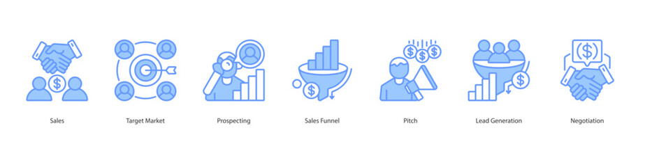 Sales Process banner web icon sheet vector illustration concept with icon of  sales, target market, prospecting, sales funnel, pitch, lead generation, negotiation