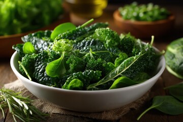 fresh salad greens mix in white bowl