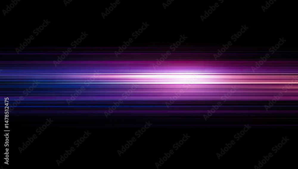 Poster a vibrant abstract depiction of colorful light streaks moving horizontally across a dark background.