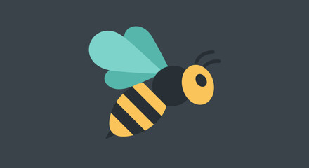 Abstract Stylized Bee Design with Teal Wings and Yellow Body
