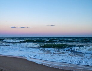 Turbulent Beach Horizon at Twilight with Moody Patterns and Copy Space for Coastal Background