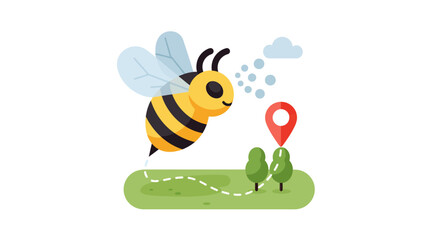 Cartoon Bee Hovering Over Green Patch with Droplet Detail